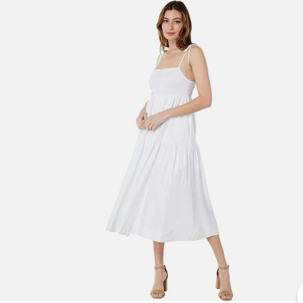 ASTR The Label White Linen Blend Midi Tiered Dress Size Large